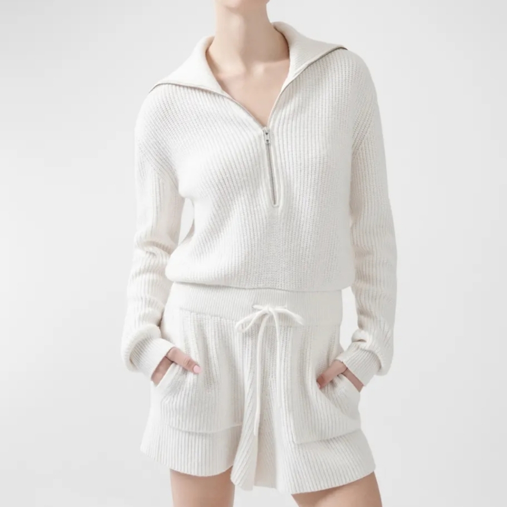 ATM Anthony Thomas Melillo Women's 3/4 Zip Ribbed Drawstring Romper Short Large